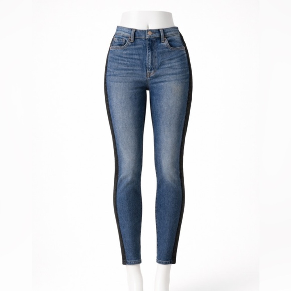 7 For All Mankind Coated denim Jeans Size 30 High Rise Ankle Biker Blue Black
